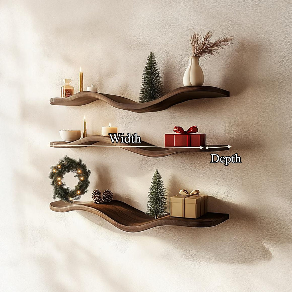 Mid Century Modern Wave Shelf, Handcrafted Wavy Floating Display Shelf for Living Room & Entryway Decor