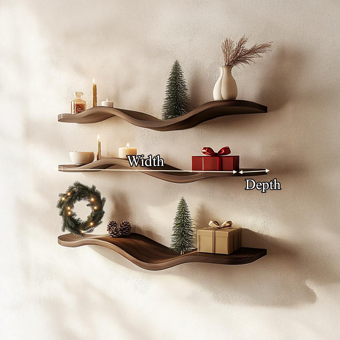 Mid Century Modern Wave Shelf, Handcrafted Wavy Floating Display Shelf for Living Room & Entryway Decor