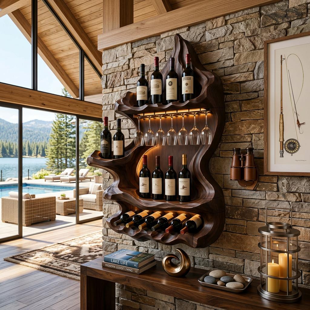 Organic Mountain Inspired Wine Shelf For Lounge Area