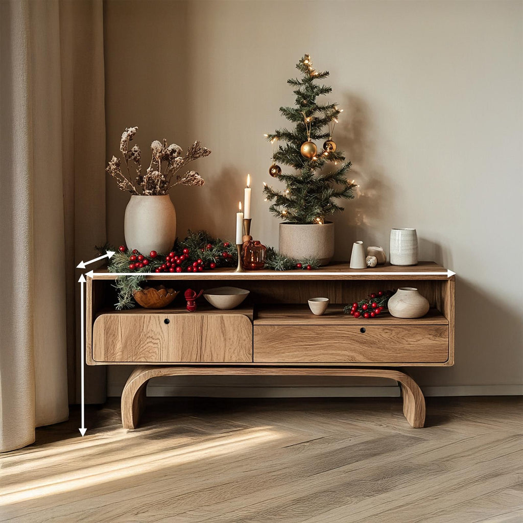 Rustic Wood Sideboard Storage Cabinet, Handcrafted Media Console Table for Living Room & Family Space