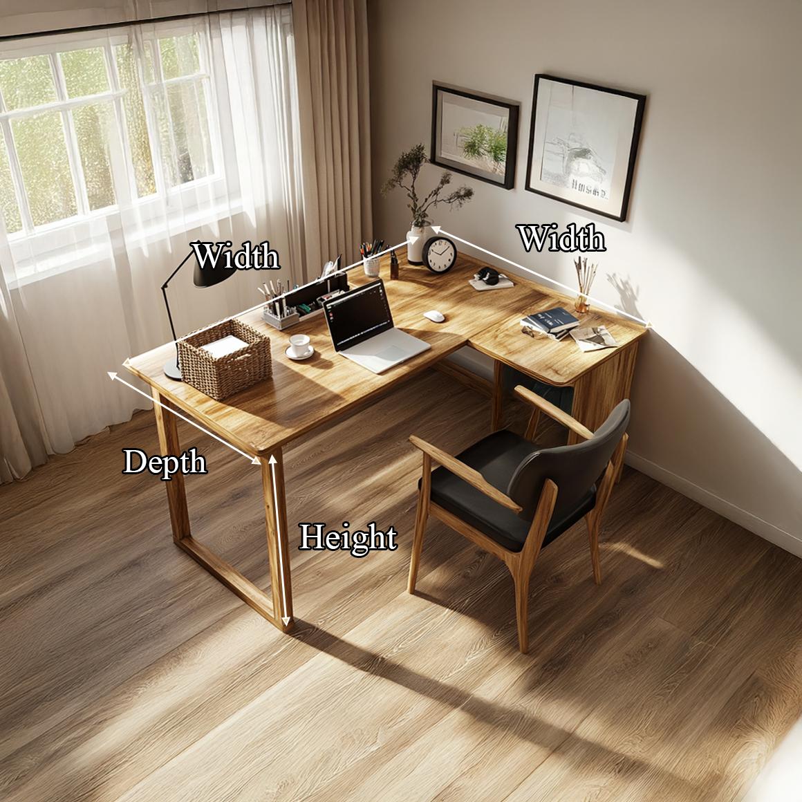 Warm Minimalist Writing Corner Desk, L-Shape Solid Wood Computer Table for Studio, Reading Room & Work Space