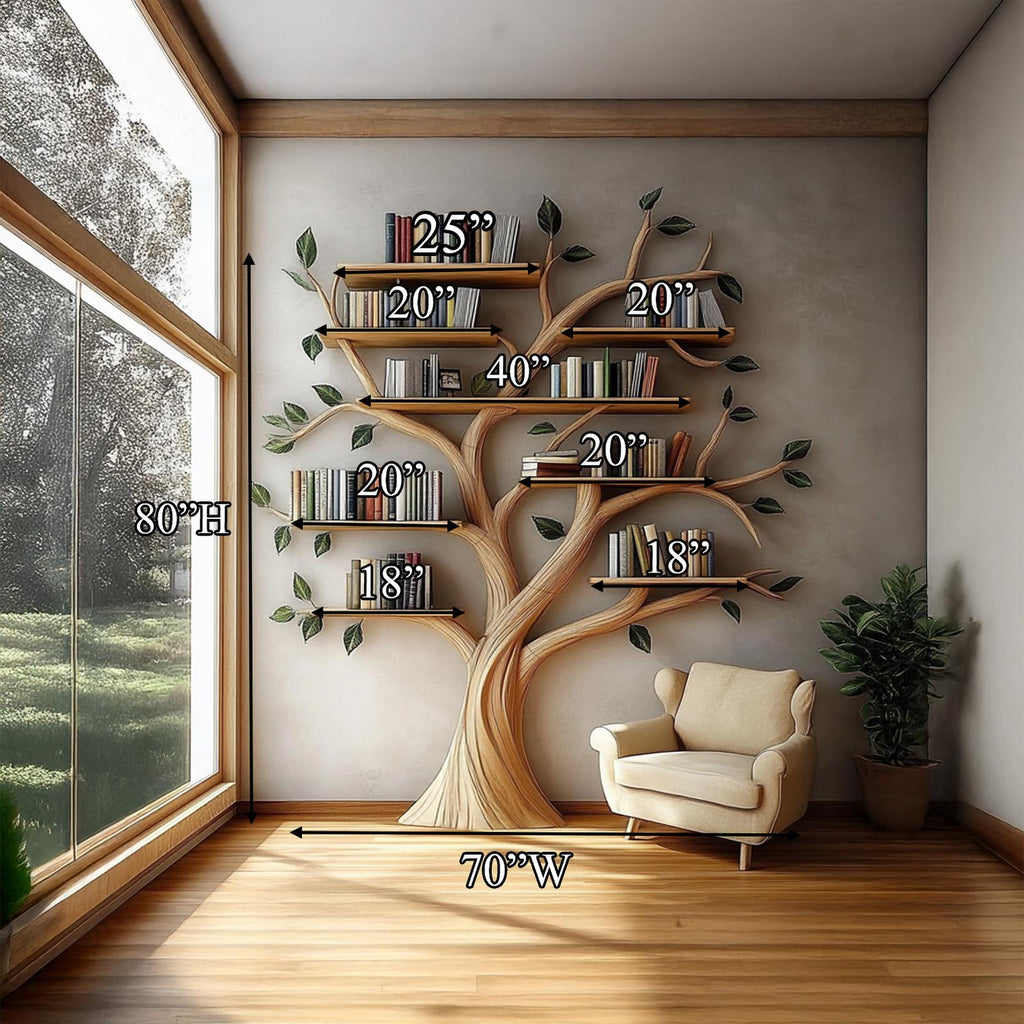 Rustic Tree Bookshelf Living Room Reading Corner