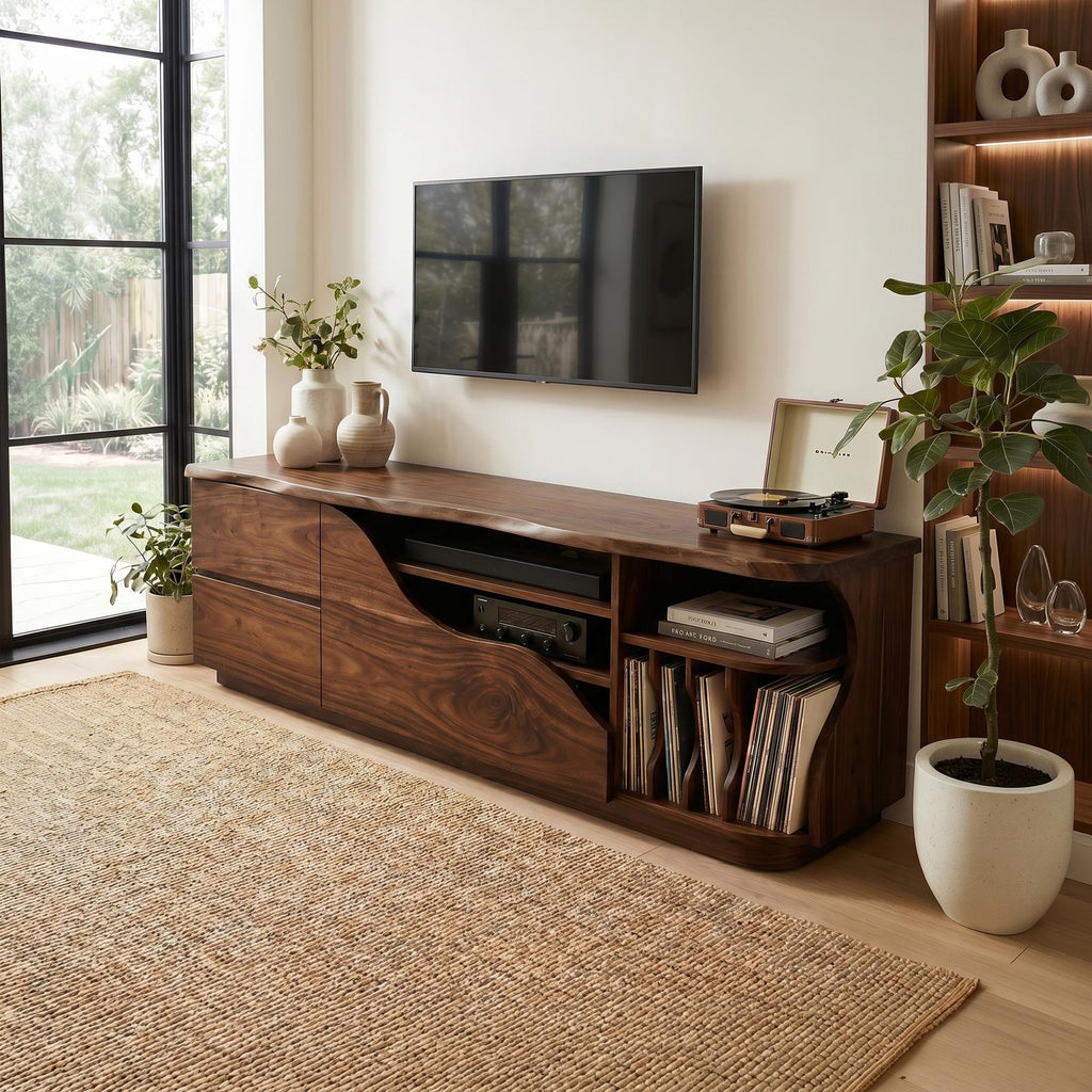 Organic Modern Media Console Vinyl Storage Cabinet