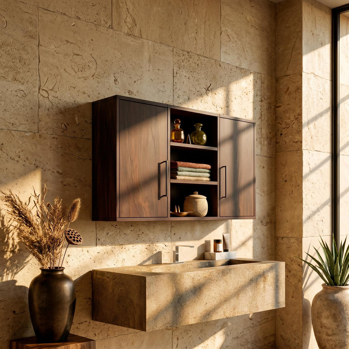 Spry Interior Scandinavian Clean Line Wood Bathroom Cabinet, Minimalist Modern Vanity Console, SILDTTRBRC001