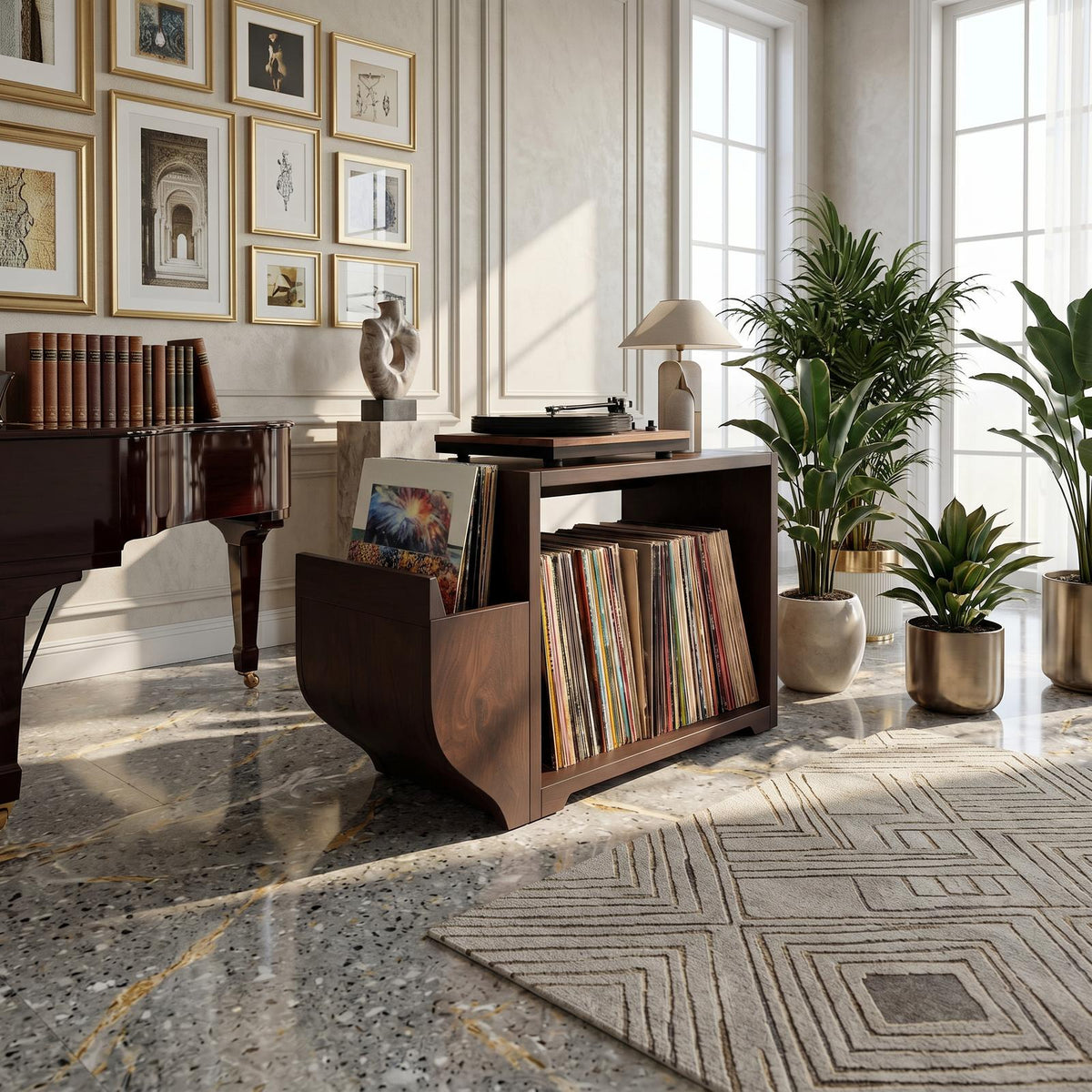 Modern Wood Record Storage Cabinet, Handcrafted Mid-Century Style Turntable Stand & Vinyl LP Storage Shelf, Model