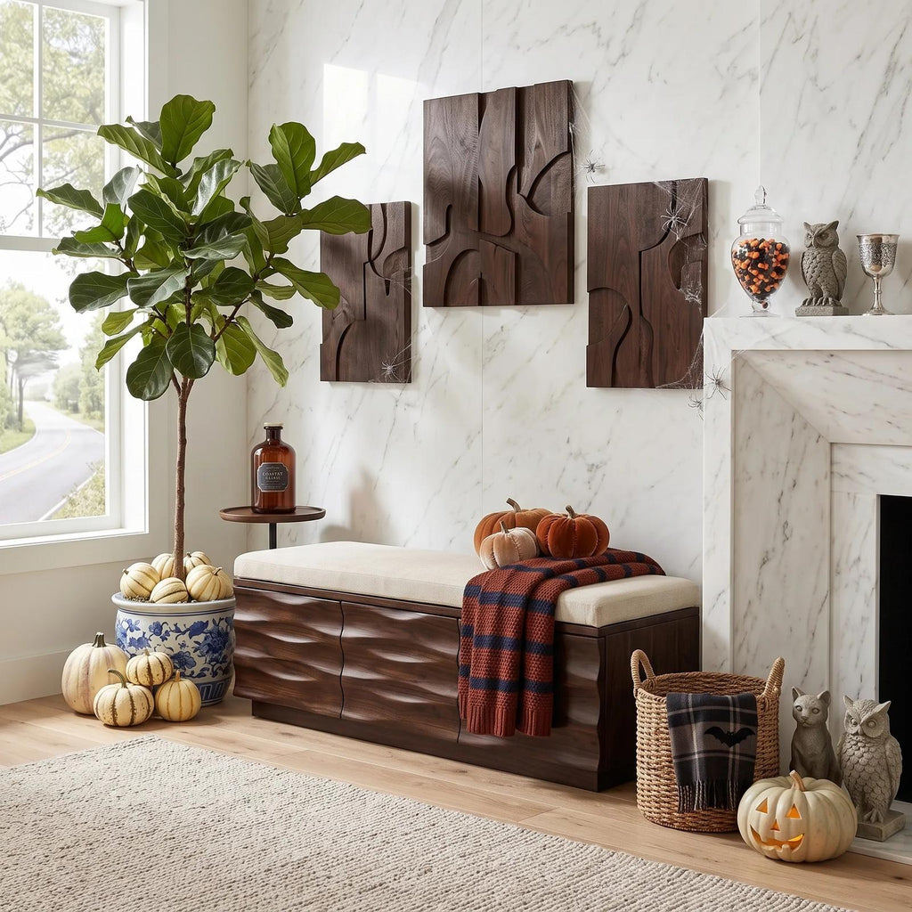 Modern Wave Storage Bench Cushion For Halloween Fall Decor