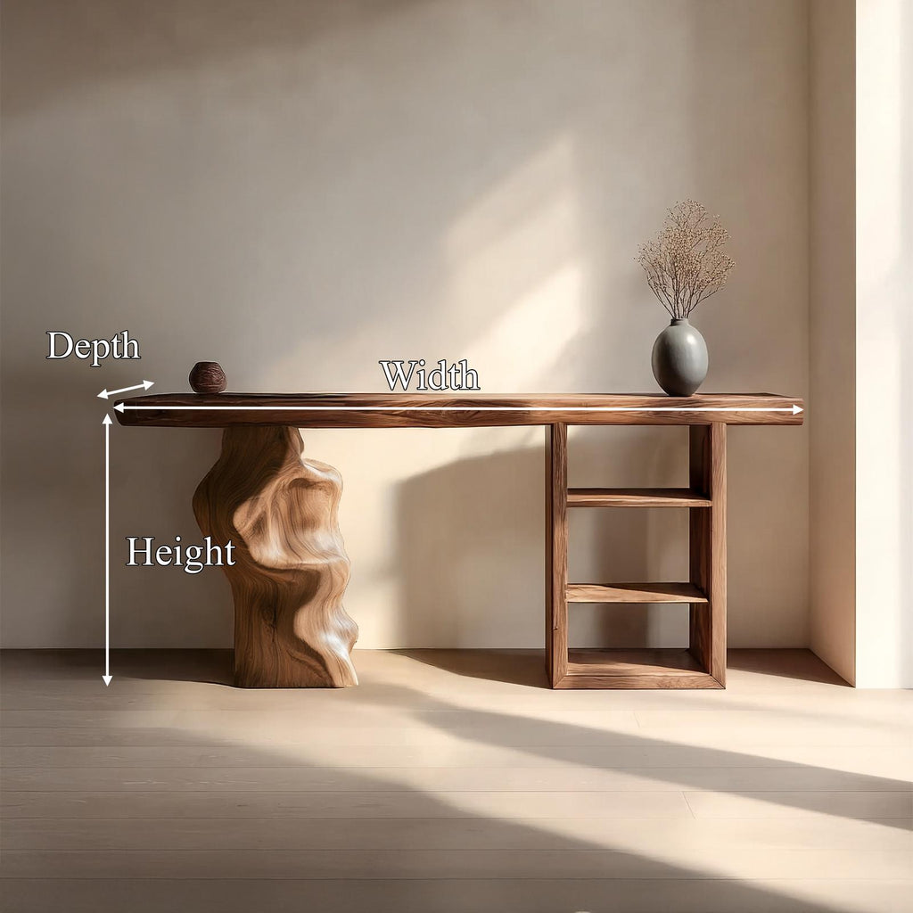 Japandi Organic Modern Solid Wood Console Table, Minimalist Wabi-Sabi Entryway & Living Room Accent Table