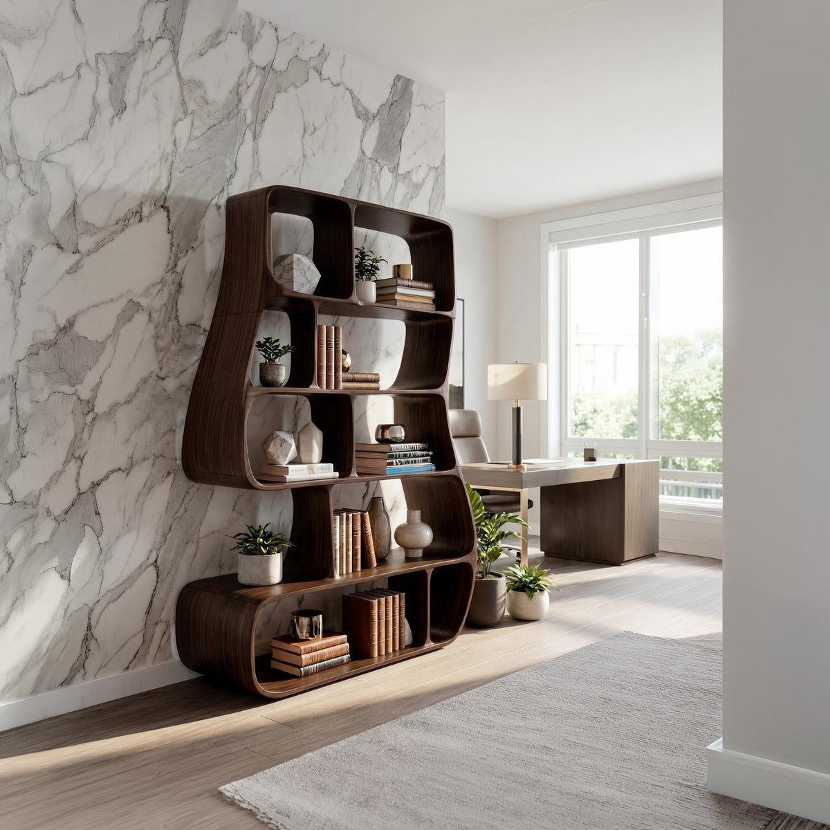 Contemporary Artistic Bookshelf, Unique Wooden Decorative Bookcase for Bedroom & Office Corner