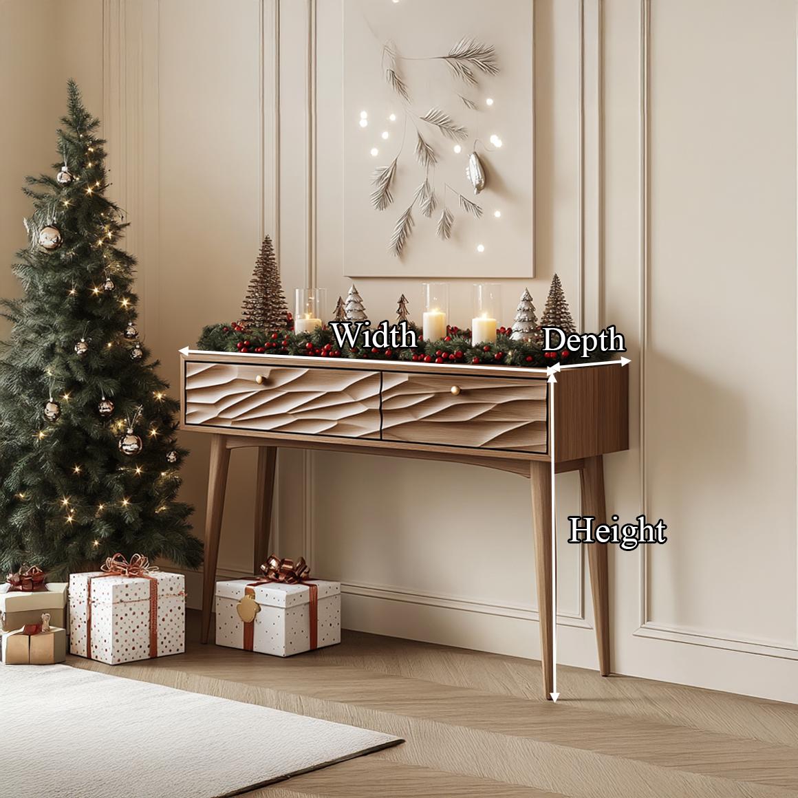 Mid Century Modern Carved Console Table, Handcrafted Solid Wood Entryway & Living Room Foyer Accent Table