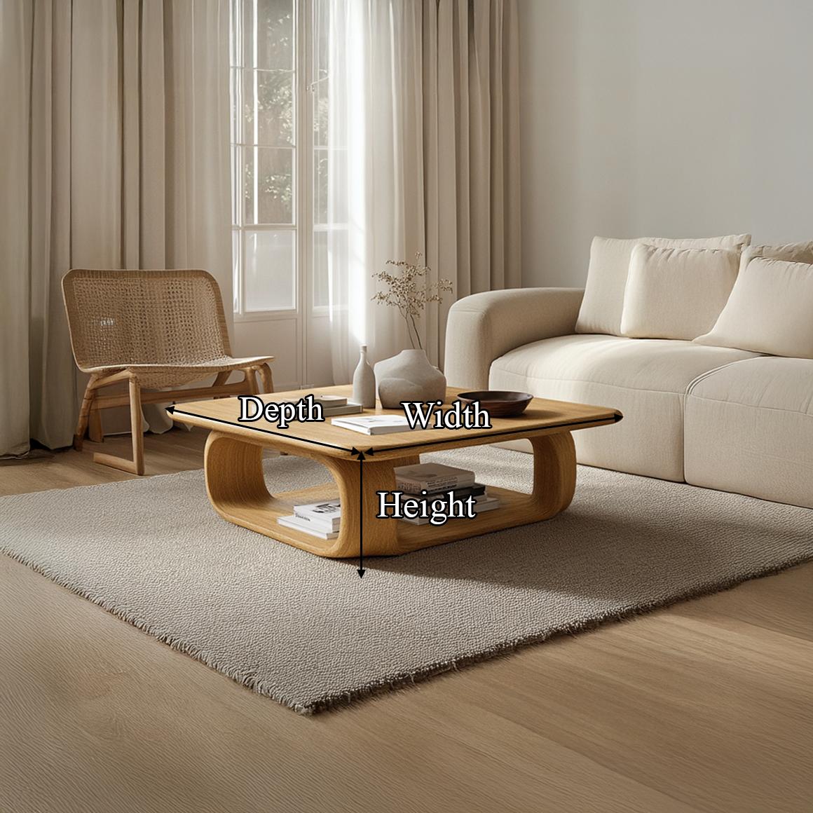 Scandinavian Soft Edge Coffee Table, Handcrafted Wood Minimalist Smooth Curve Centerpiece for Lounge, Living Room
