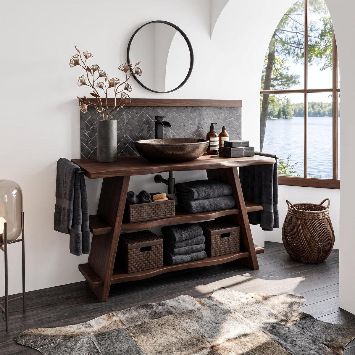 Spry Interior Rustic Wood Bathroom Vanity with Drawer, Single Sink Storage Console Cabinet for Small Compact Bathrooms, SILDTTRBRV047