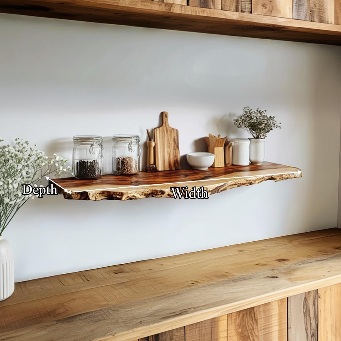 Rustic Live Edge Floating Wood Desk, Wall Mounted Multi-use Kitchen Prep Station, Laptop Workstation or Wall Display