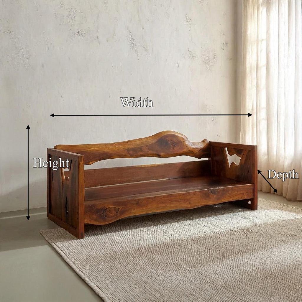 Rustic Solid Wood Sofa, Handcrafted Live Edge Natural Sculptural Couch/Daybed Frame for Living Room