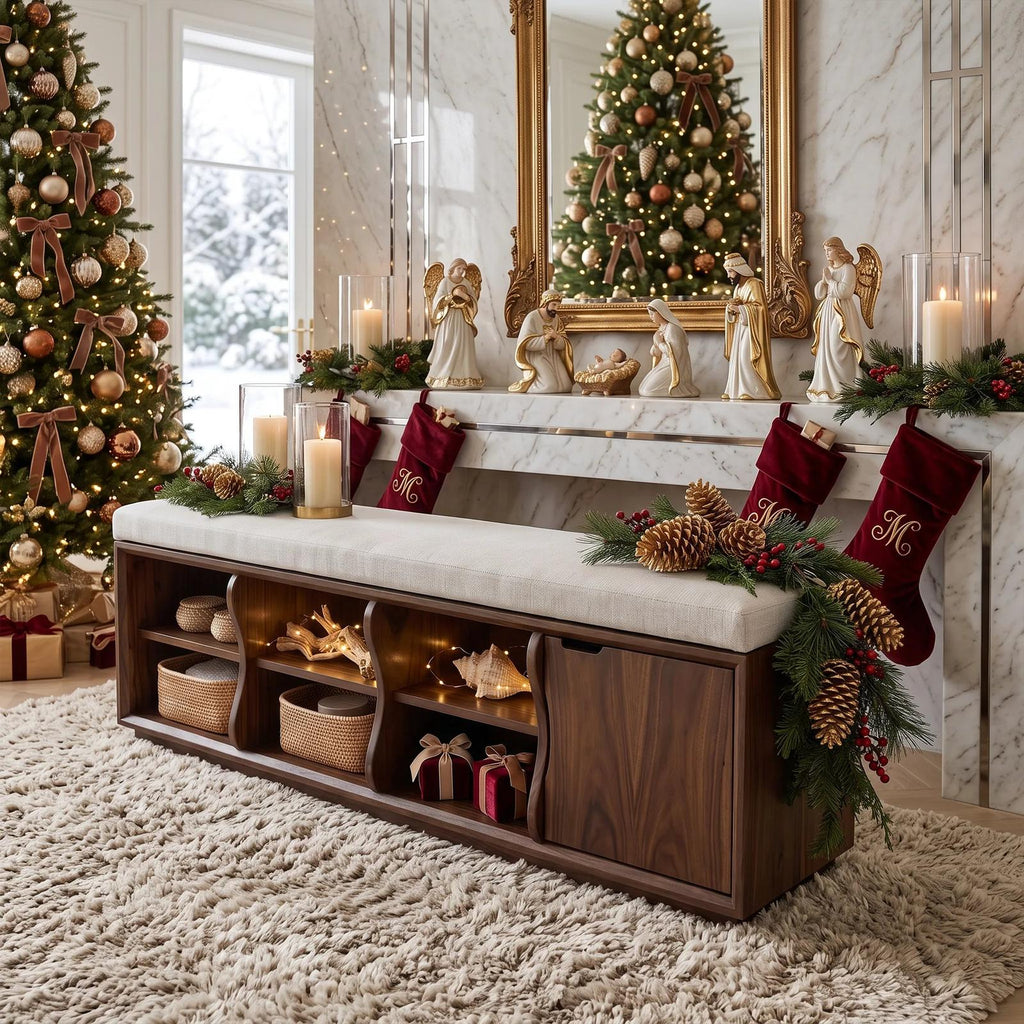 Rustic Christmas Bedroom Storage Bench Reindeer Ornament