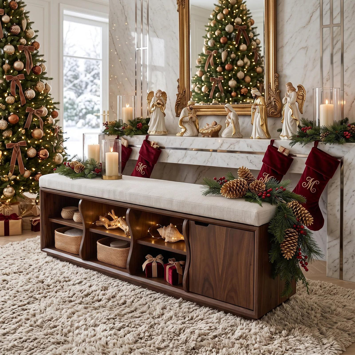 Rustic Christmas Bedroom Storage Bench Reindeer Ornament