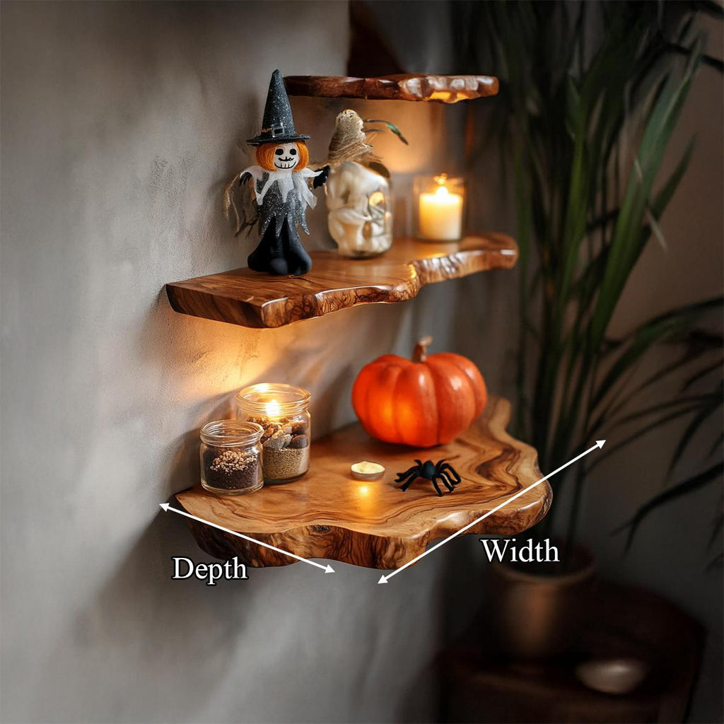 Rustic Floating Shelf, Wooden Tree Branch Wall Mounted Floating Shelf, Spooky Gothic Living Room Decor Display