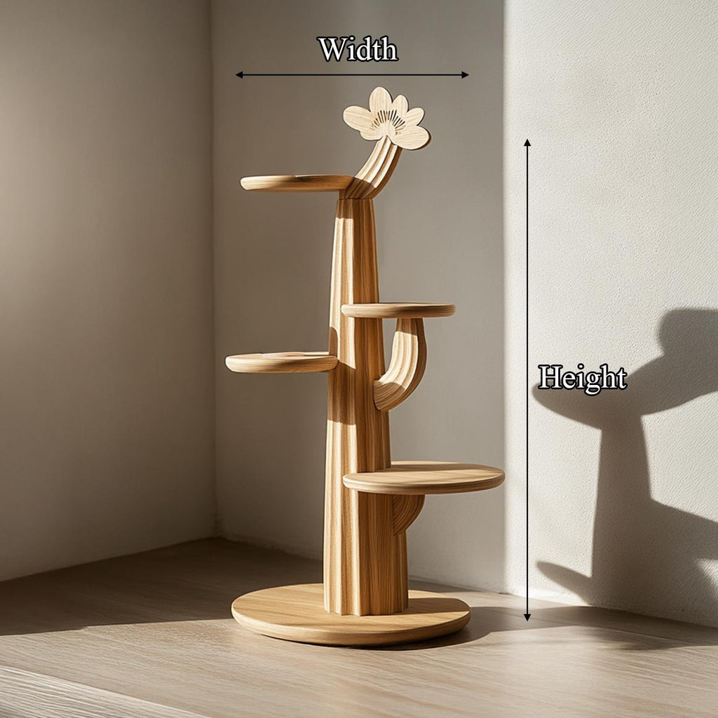 Rustic Modern Tree Tower Solid Wood Bookshelf, Unique Tall Display Storage Shelving Unit for Living Room