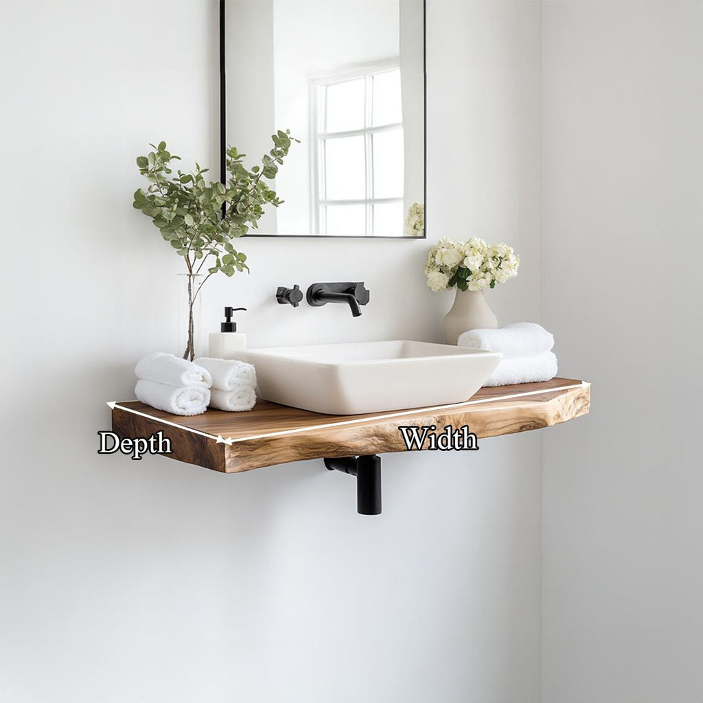 Teezano Mid Century Floating Bathroom Vanity Shelf, Natural Solid Wood Single Washstand, Wall Mounted Bathroom Storage Console SINLSABRV225