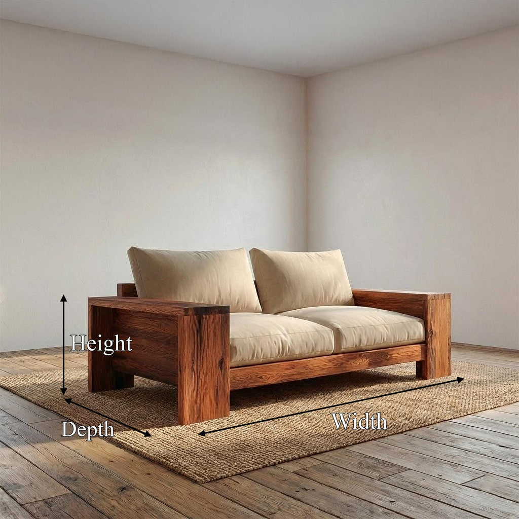 Rustic Solid Wood Sofa Living Room Minimalist Wooden Couch Interior Decor
