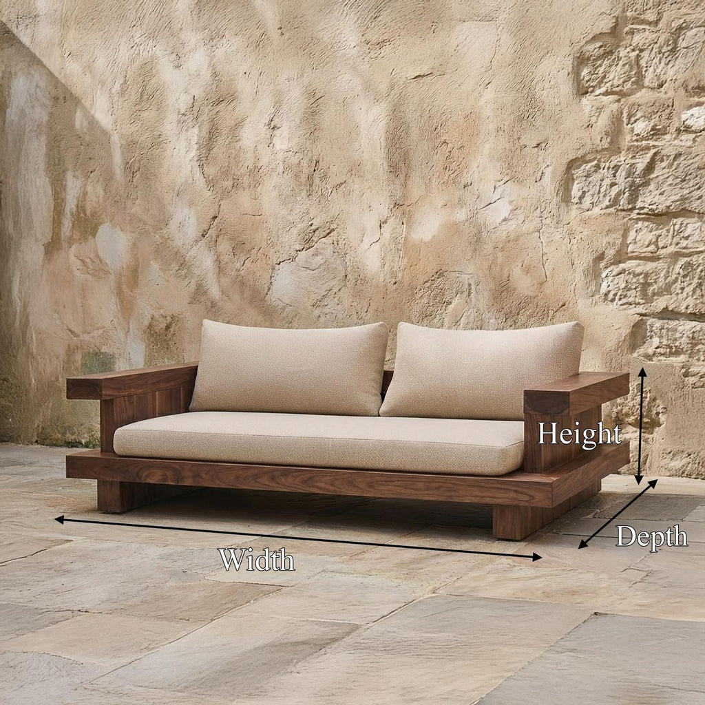 Minimal Platform Sofa Frame, Solid Wood Clean Low Arm Daybed/Couch Base for Living Room, Lounge Furniture
