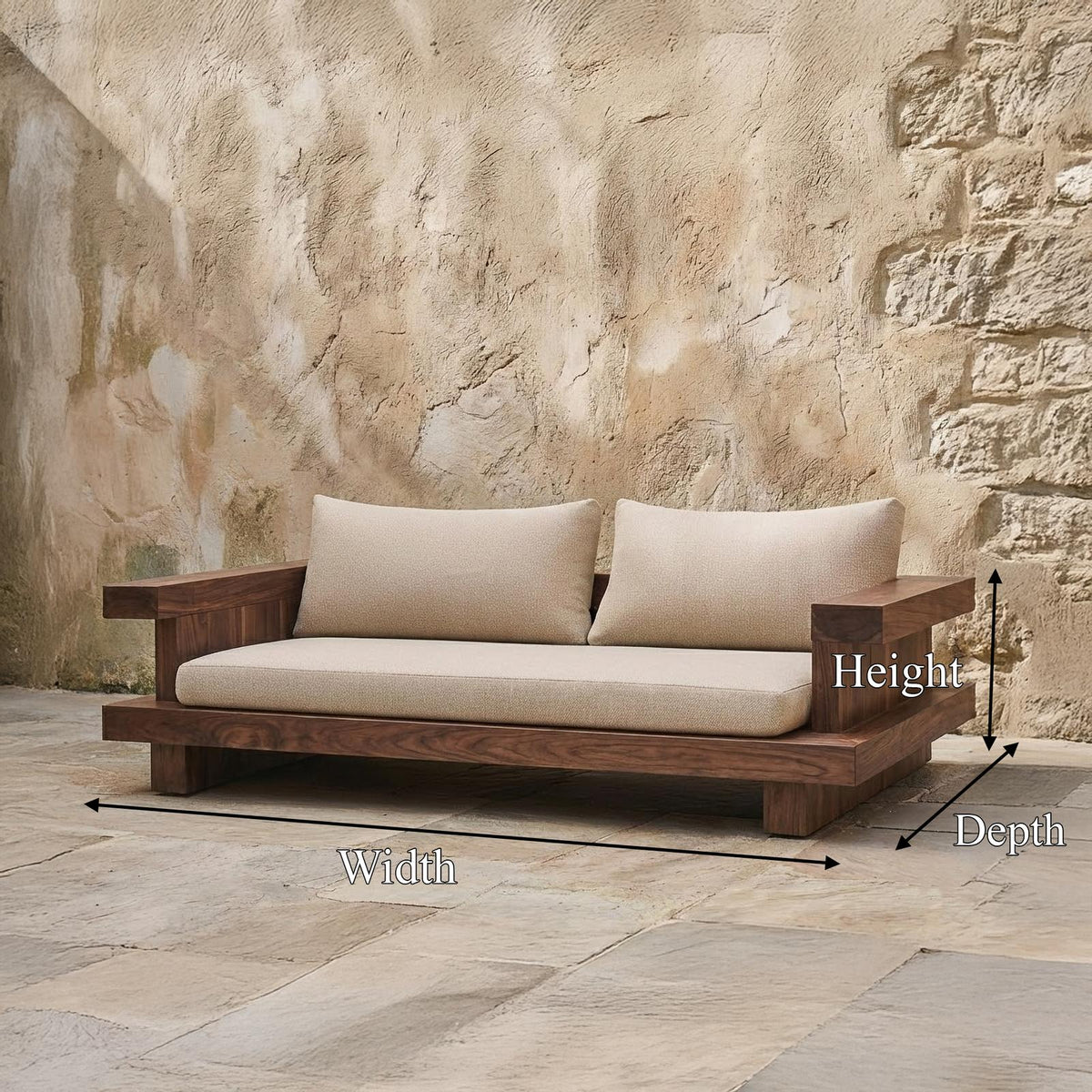 Minimal Platform Sofa Frame, Solid Wood Clean Low Arm Daybed/Couch Base for Living Room, Lounge Furniture