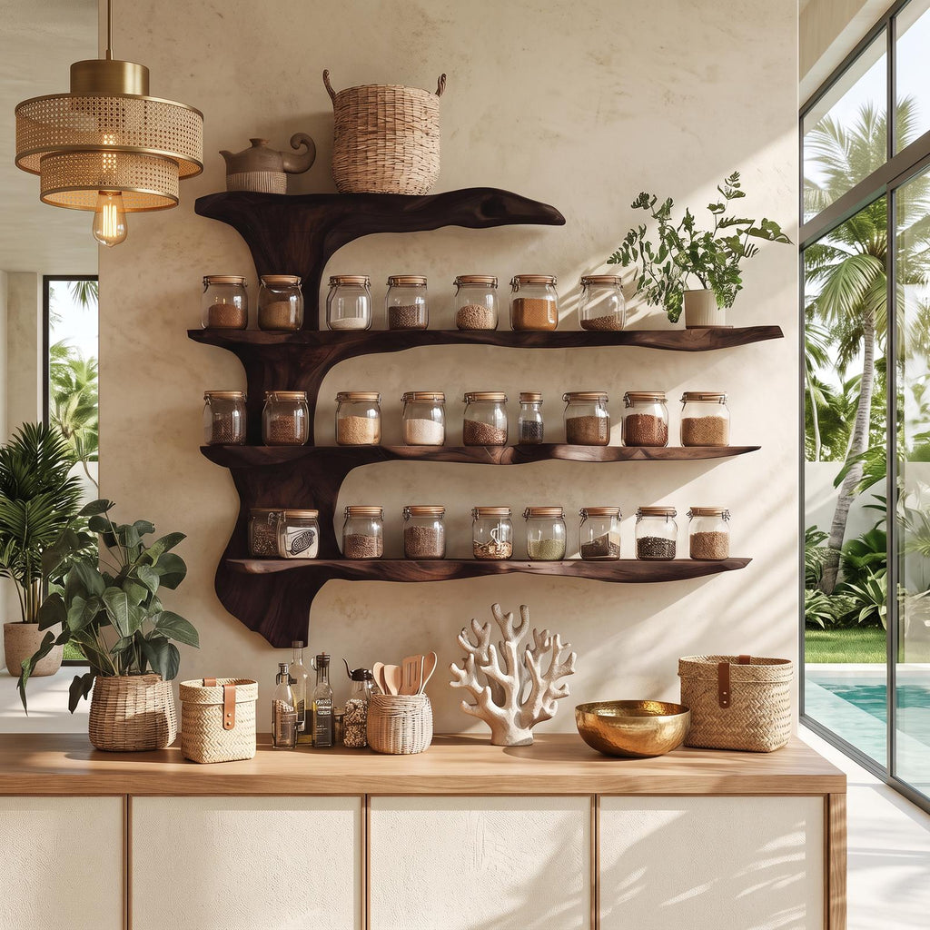 Mid Century Wooden Cabinet With Spice Rack For Kitchen