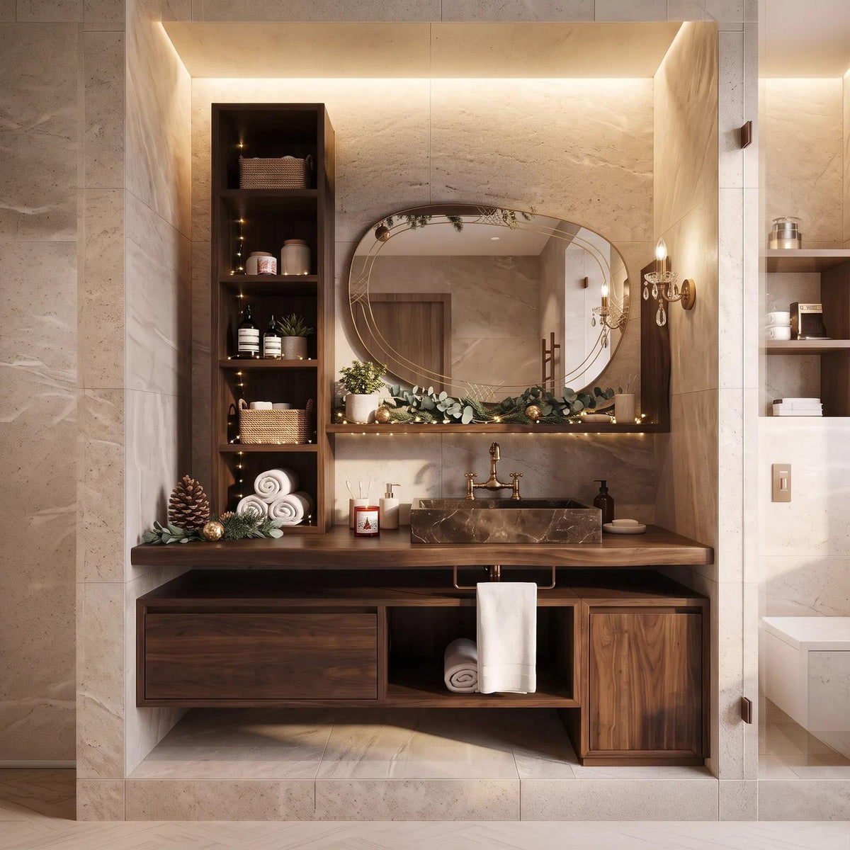 Handcrafted Scandinavian Christmas Floating Vanity Holiday Cottage