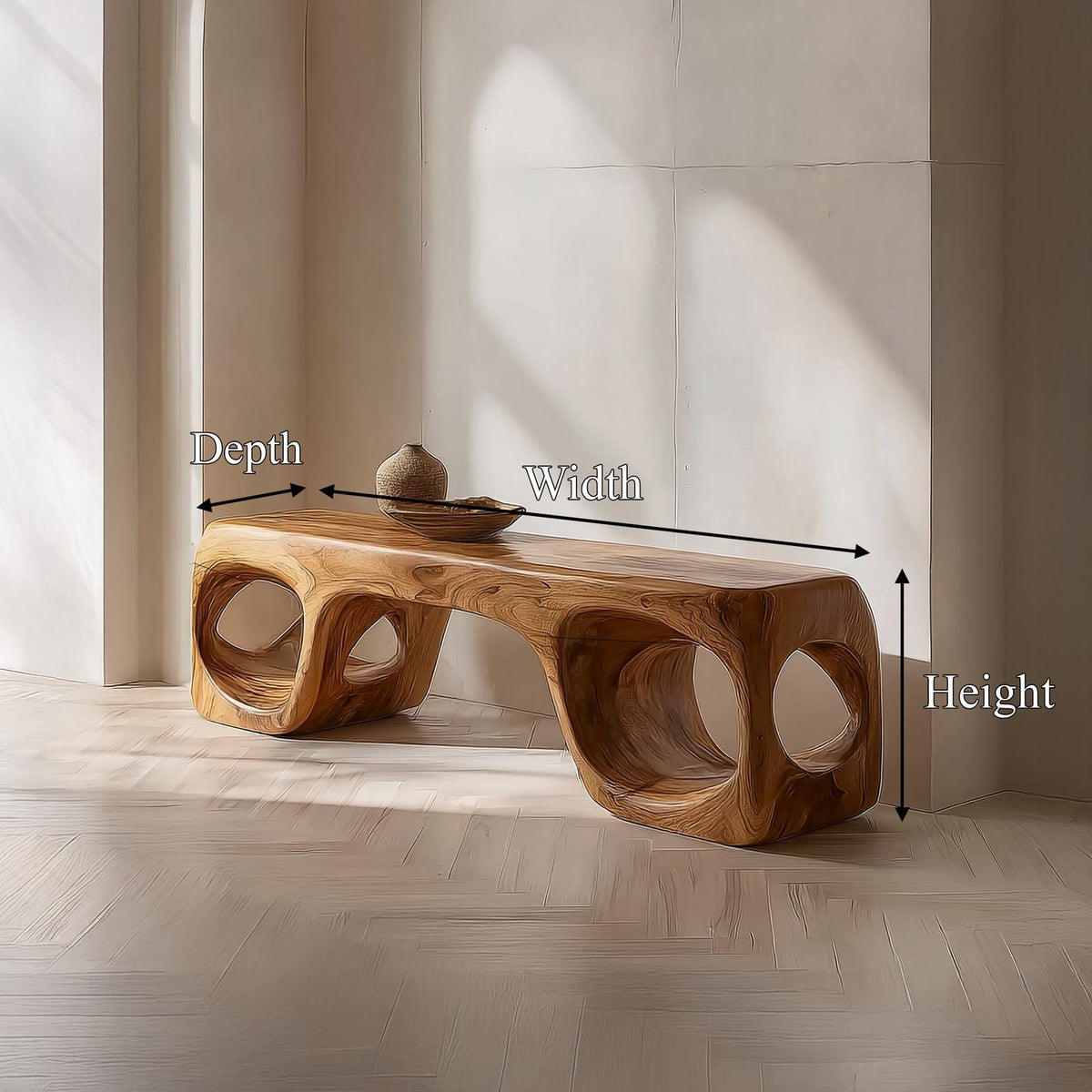 Rustic Organic Shape Wood Bench, Live Edge Bedroom & Living Room Seating Bench