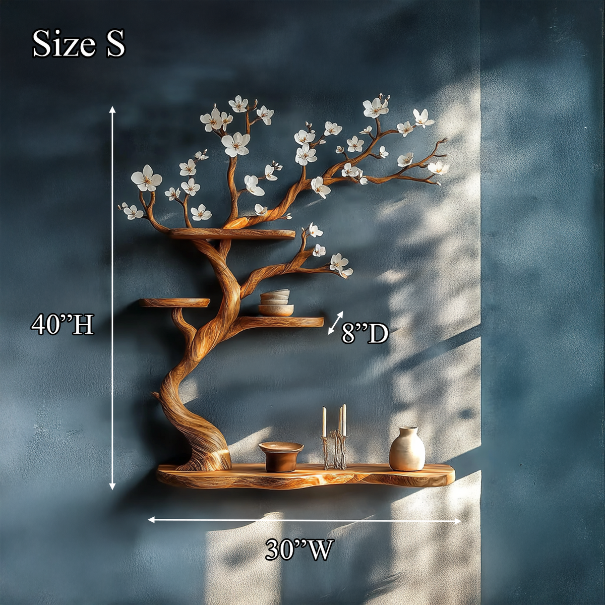 Rustic Tree Branch Wall Shelf, Solid Wood Floating Hanging Display Bookshelf for Creative Home Decor