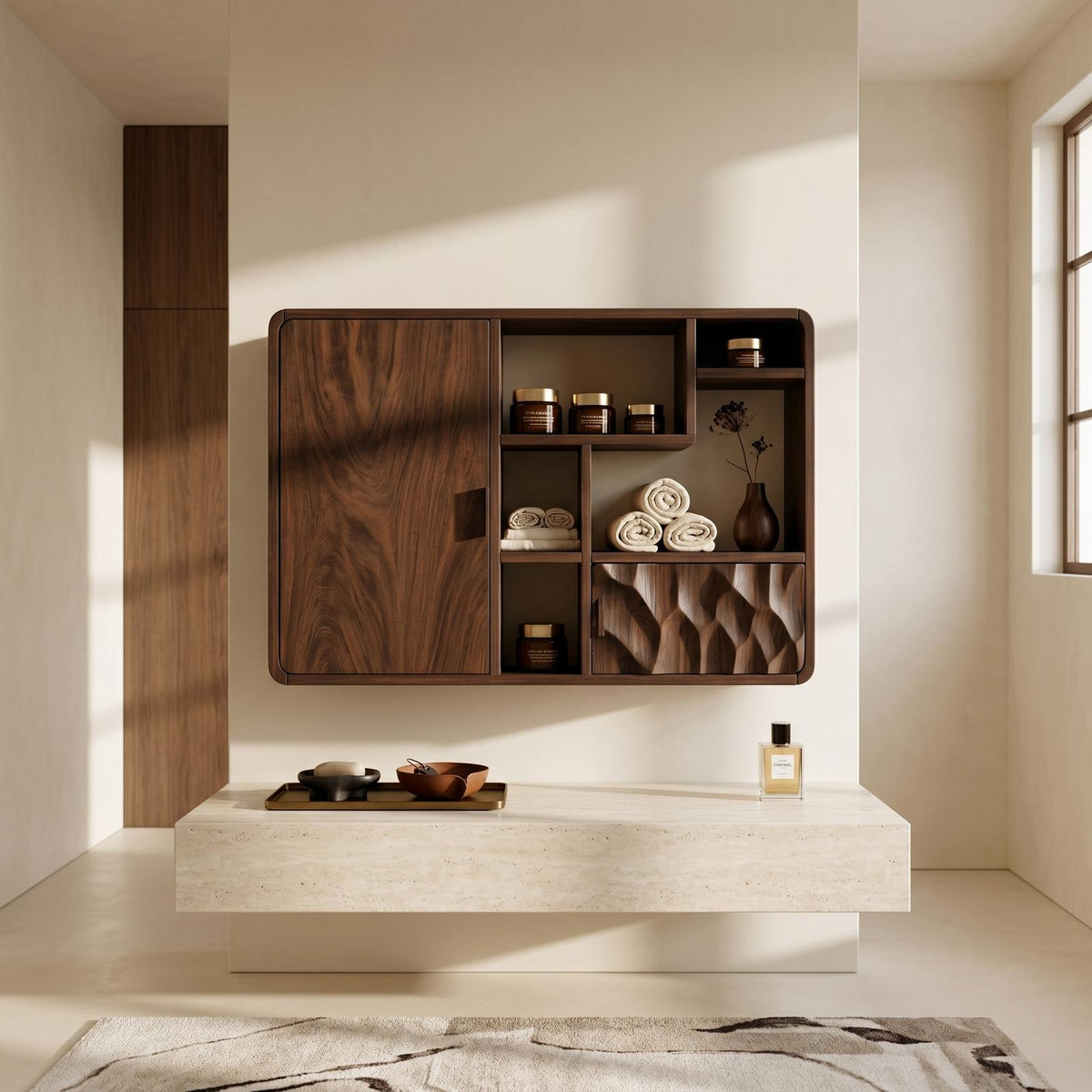 Spry Interior Architectural Wood Display Bathroom Cabinet, Guest Washroom Linen Storage Closet, SILDTTRBRC005
