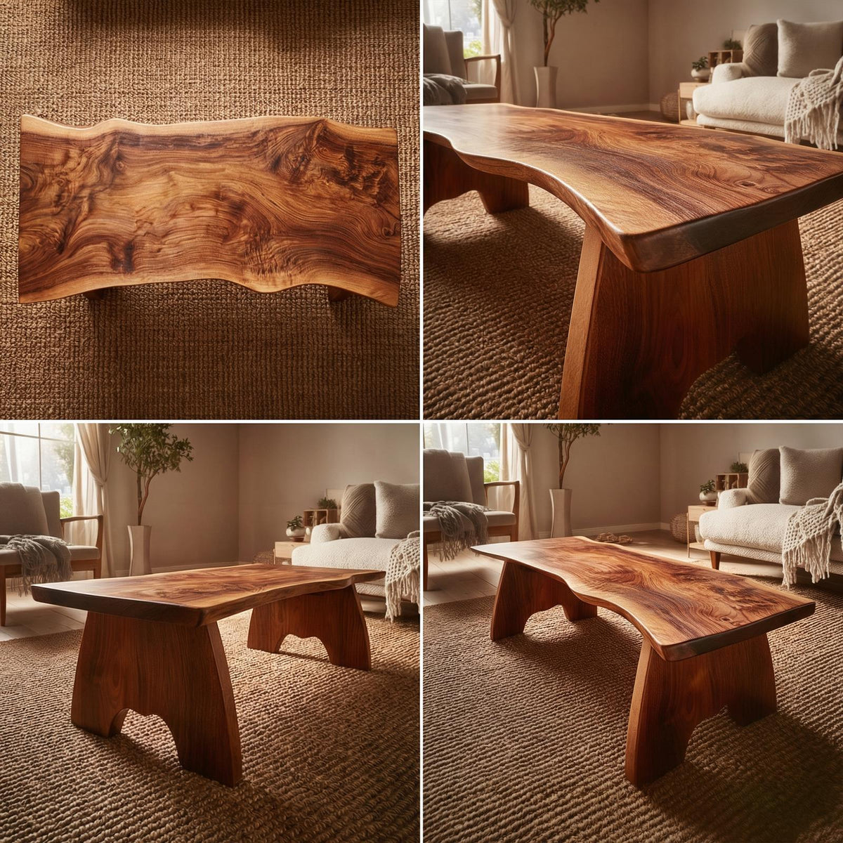 Spry Interior Rustic Organic Wood Coffee Table, Solid Wood Live Edge Center Table for Living Room & Lounge, SINLKICF345