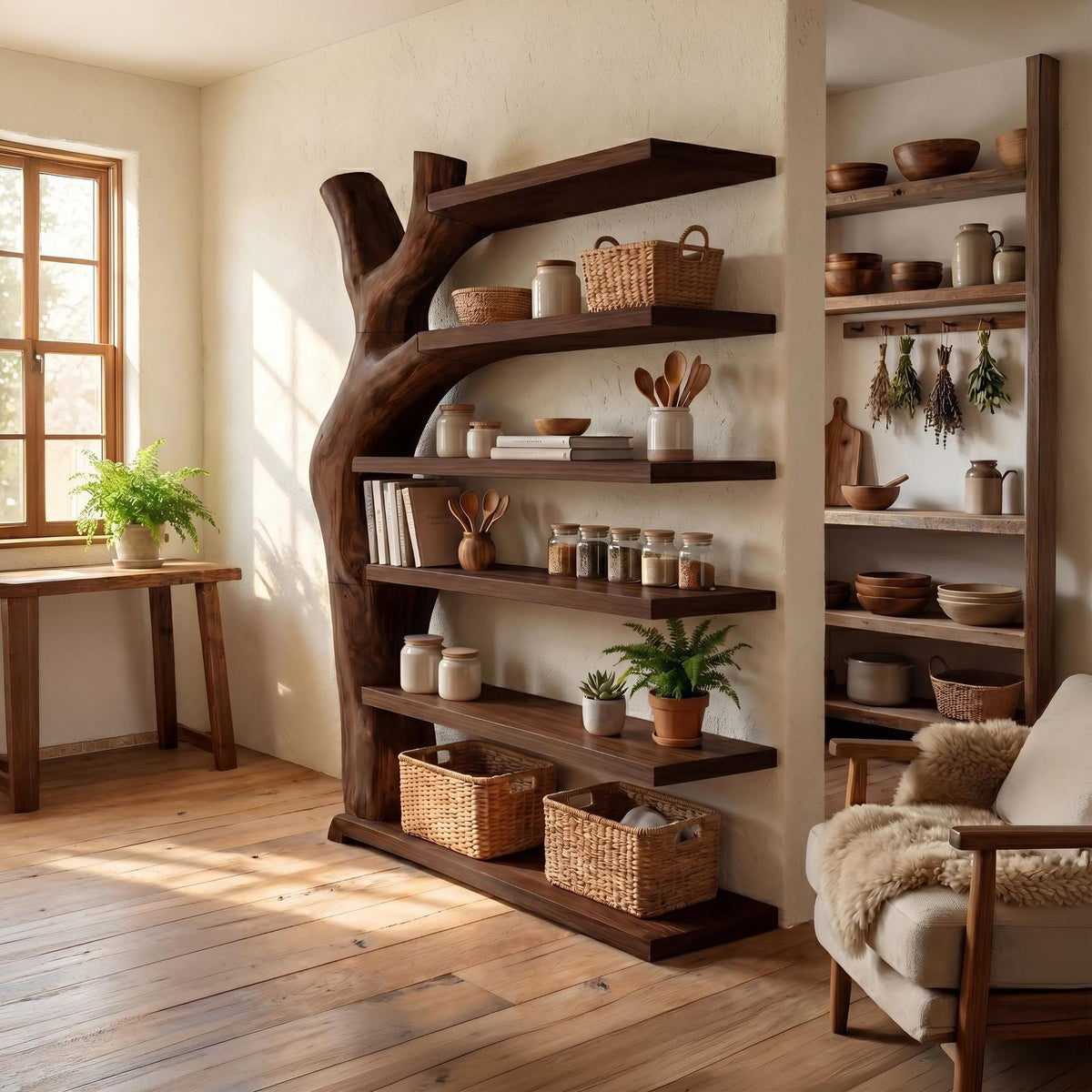 Modern Artistic Bookshelf, Unique Wood Display Organizer Unit, Books & Decorative Shelving for Living Room Office