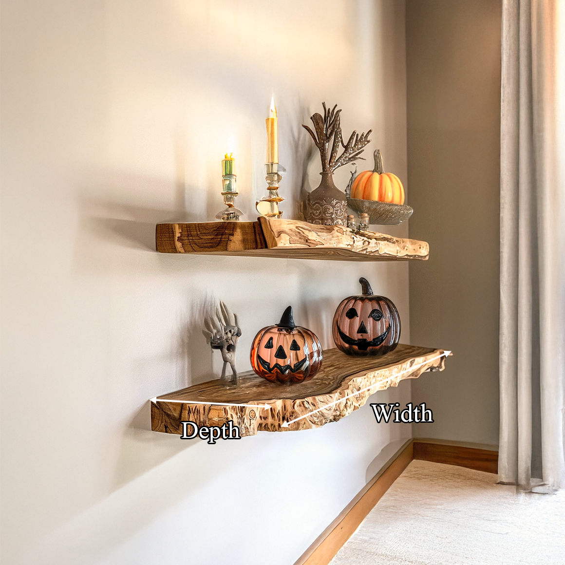 Rustic Floating Shelf, Wooden Tree Branch Wall Mounted Shelf, Spooky Gothic Living Room Wall Storage Display
