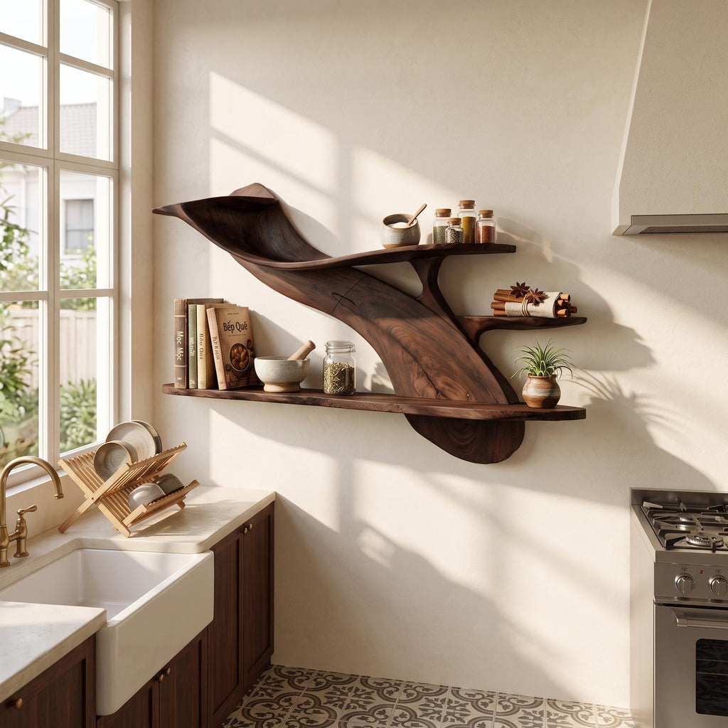 Handcrafted Natural Wood Floating Shelf, Wall Mounted Bookshelf & Storage Rack for Home Library