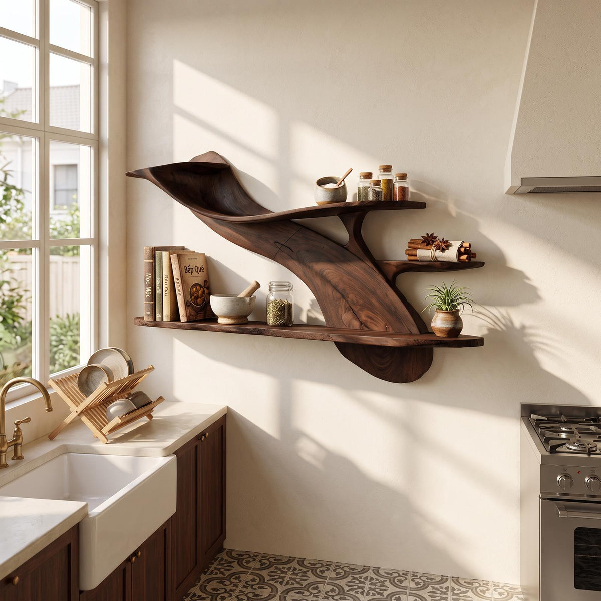 Handcrafted Natural Wood Floating Shelf, Wall Mounted Bookshelf & Storage Rack for Home Library