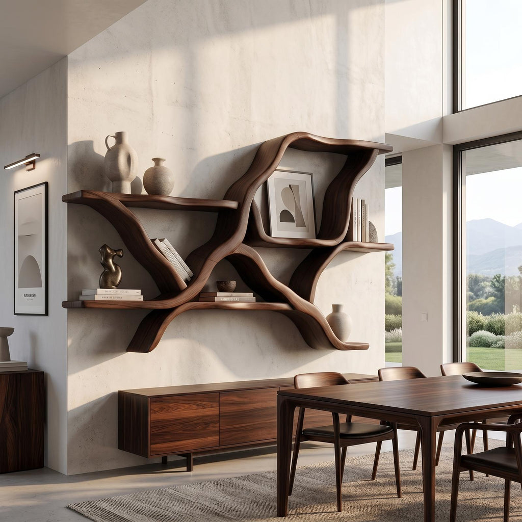 Mid Century Floating Display Shelves for Coffee Bar