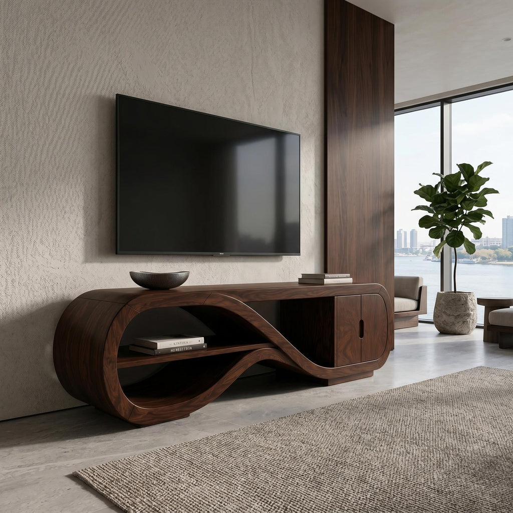 Organic Curved TV Cabinet Contemporary Living Room
