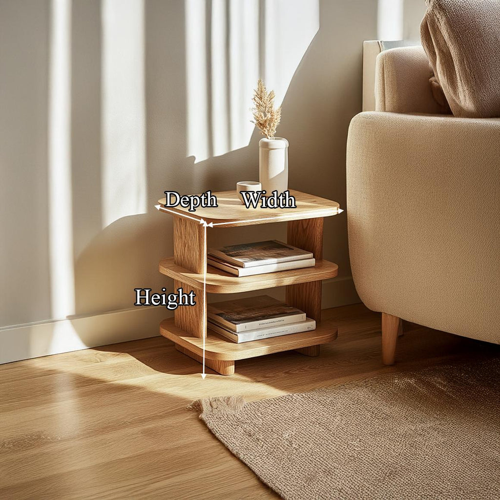 Mid Century Modern Multi Tier Wood Side Table, Handcrafted 2-Tier End Table & Nightstand for Living Room