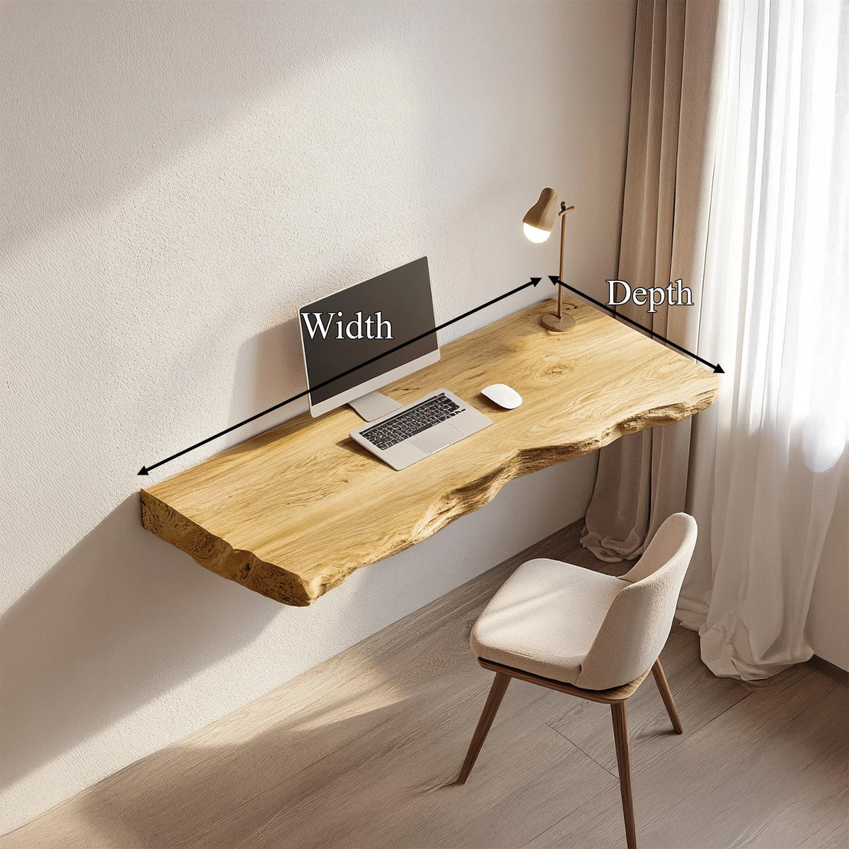 Rustic Sculptural Wall Mounted Console Desk Solid Wood Home Office Interior Modern Workspace
