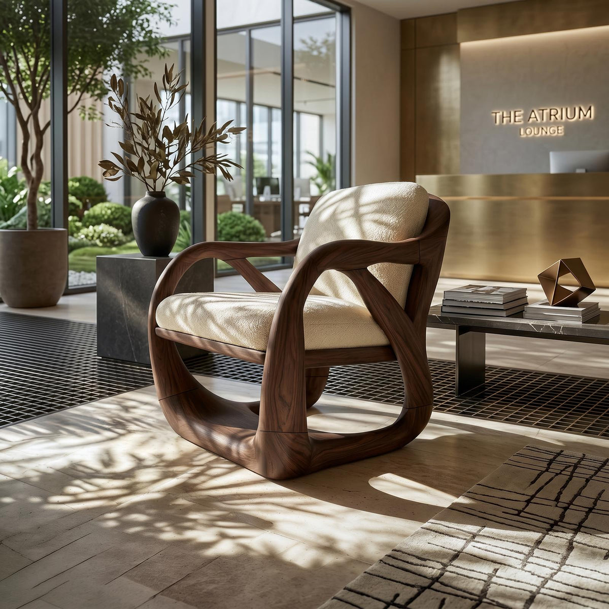 Sculpted Walnut Lounge Chair in a Grand Luxury Living Space SILDTTRCHR021
