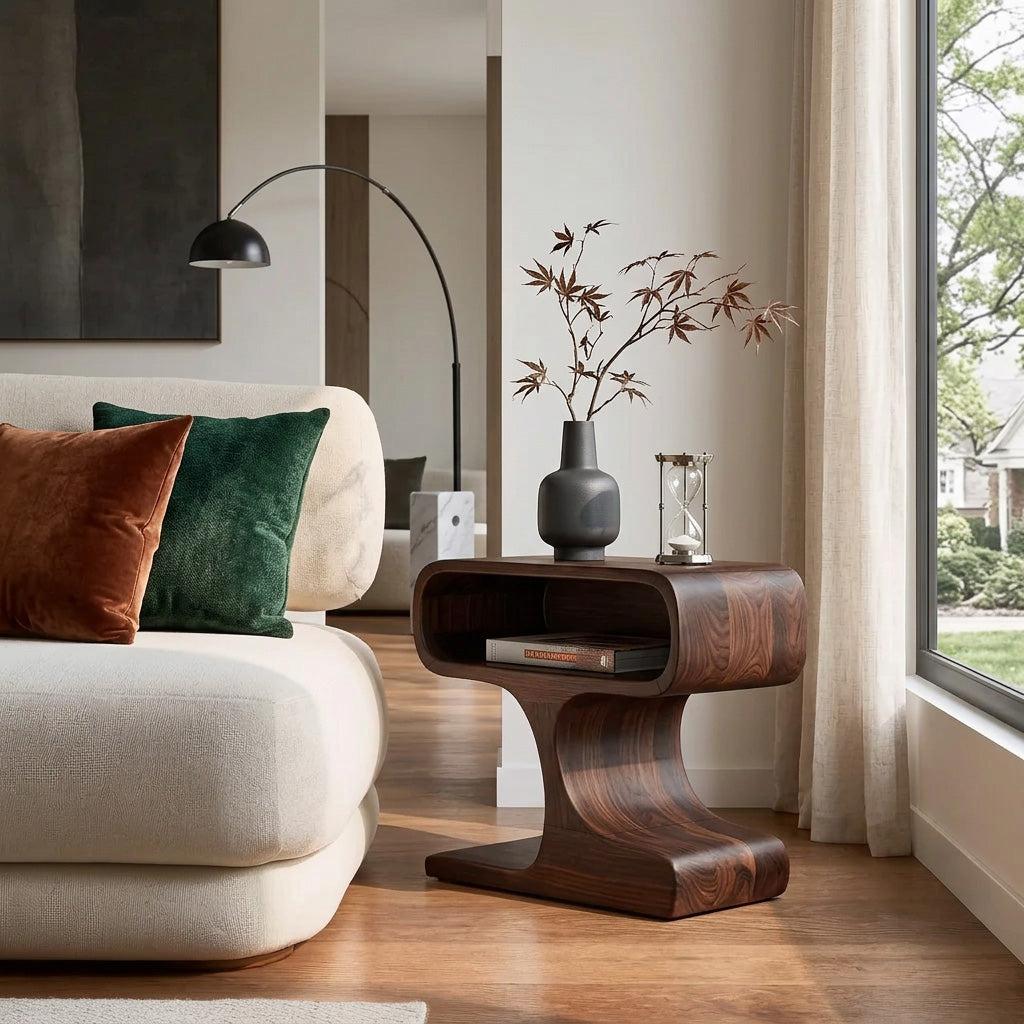 Handcrafted Wooden Side Table, Minimalist Round End Table for Living Room & Bedroom, Natural Finish, Model