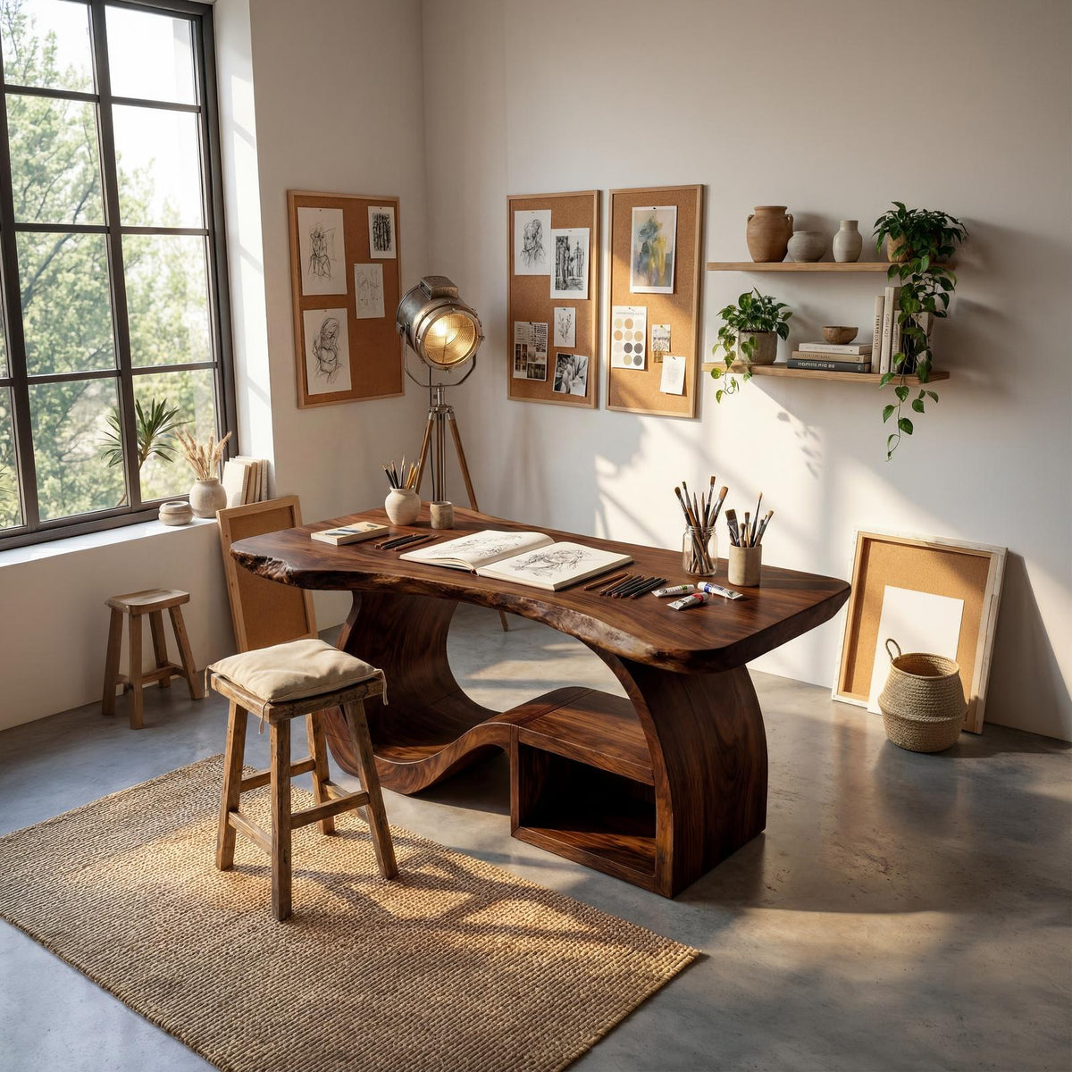 Mid Century Writing Desk, Handcrafted Solid Wood Computer Desk & Workstation for Refined Home Office