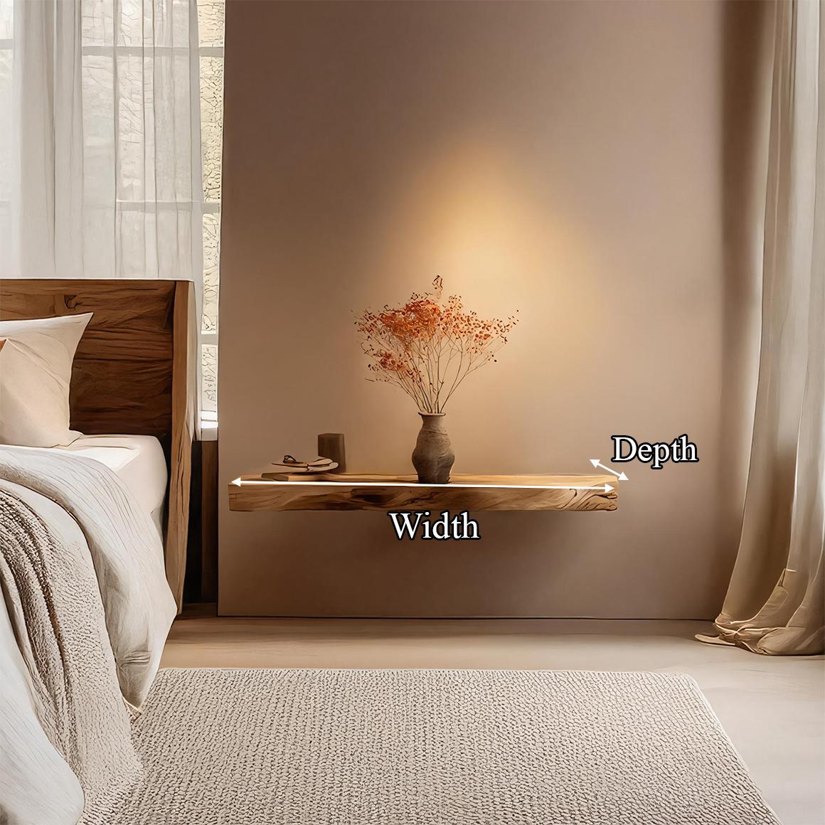 Rustic Live Edge Floating Wood Shelf, Decorative Wall Mounted Book & Plant Display Organizer Ledge for Bedroom, Living Room