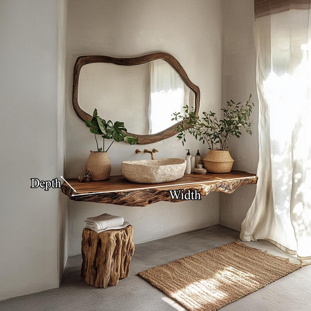 Rustic Wide Floating Shelf Vanity, Solid Wood Bathroom Countertop, Washroom Single Sink Console Support Shelf
