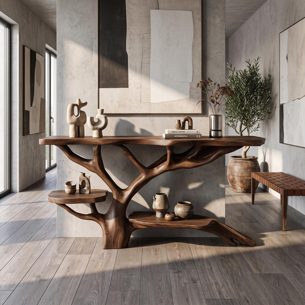 Spry Interior Farmhouse Solid Wood Console Table, Live Edge Slab Entryway Table for Cozy Rustic Home Decor, SILDTTNCS030