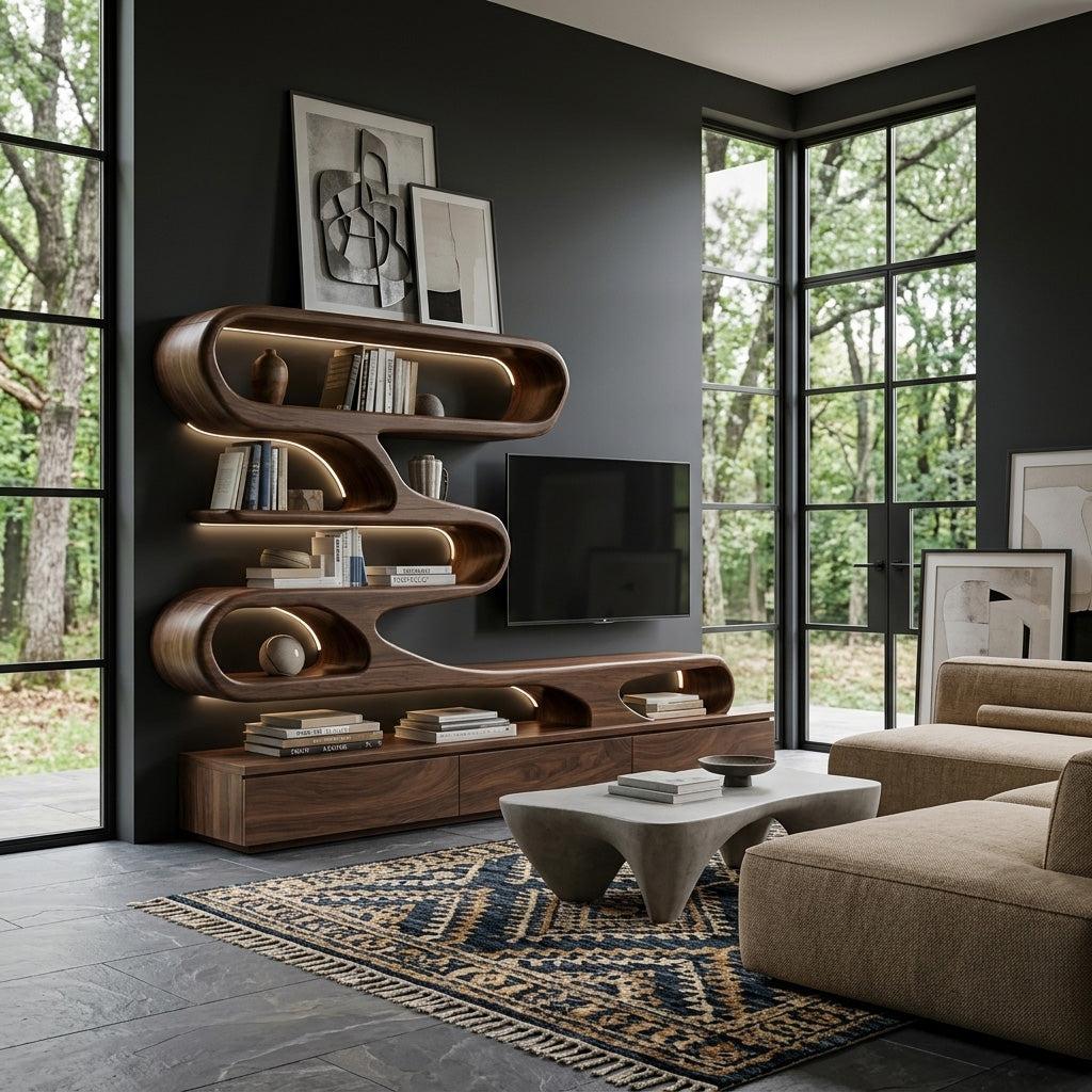 Modern Organic Wall TV Shelf System For Living Room