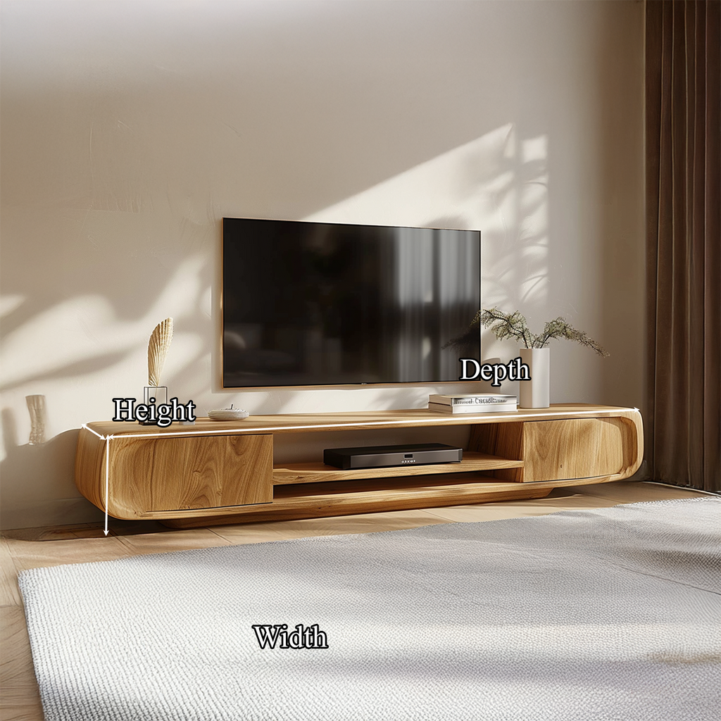 Modern Rounded Solid Wood TV Stand, Curved Edge Media Console Cabinet, Low Profile Entertainment Center for Lounge