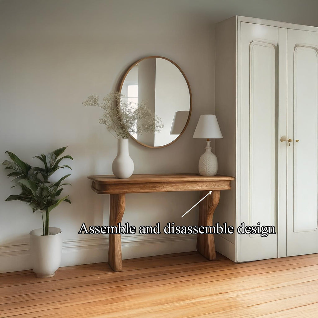 Mid Century Sculptural Solid Wood Console Table, Hallway Accent Sofa Table, Model