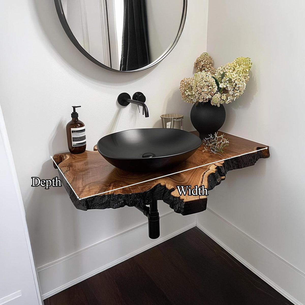 Rustic Floating Vanity, Solid Wood Bathroom Single Sink Countertop, Wall Mounted Washroom Console Shelf