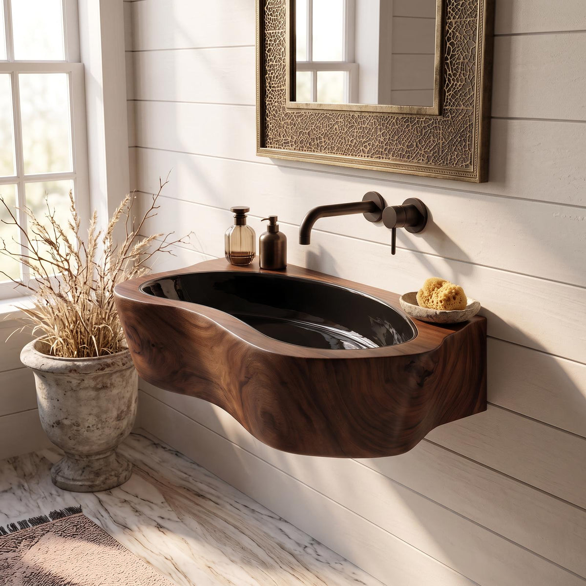 Handcrafted Live Edge Wooden Vessel Sink, Rustic Solid Wood Wash Basin for Natural Bathroom Vanity